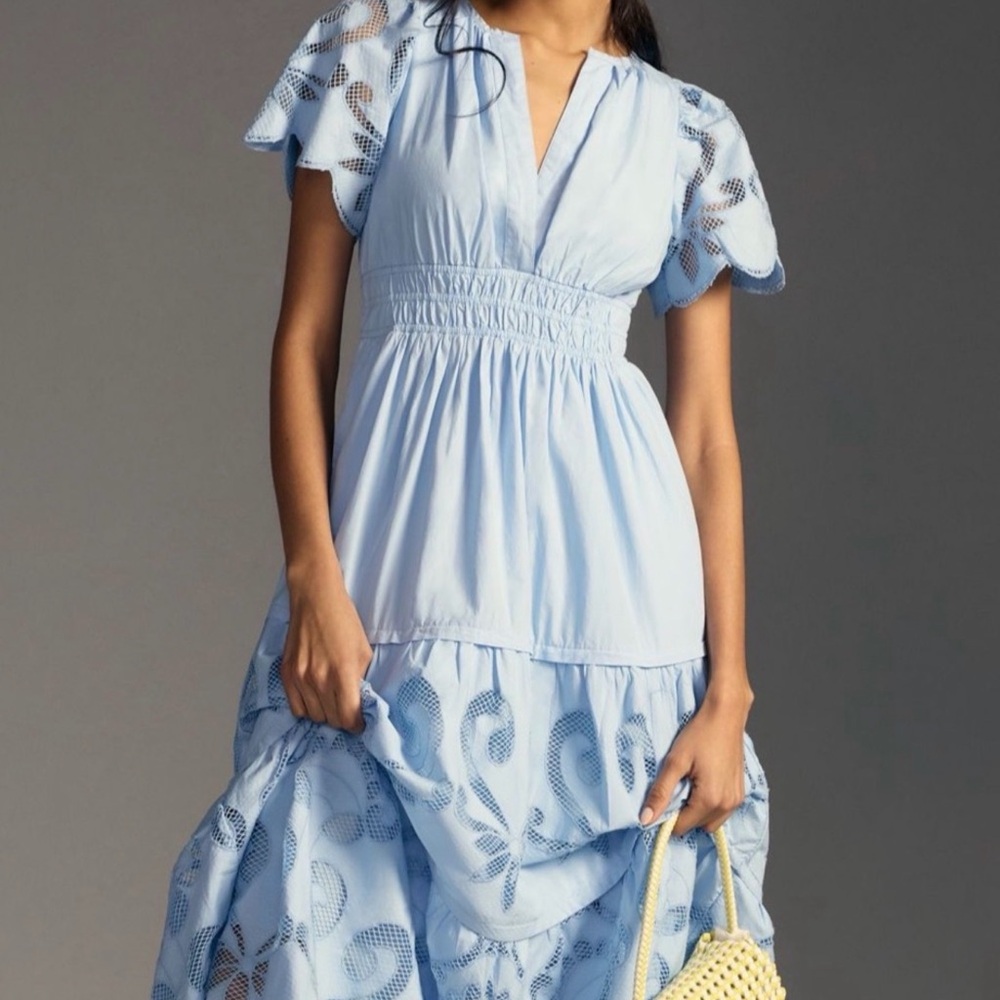 Anthropologie Somerset Maxi Dress Cutwork Edition- Light Blue Size L